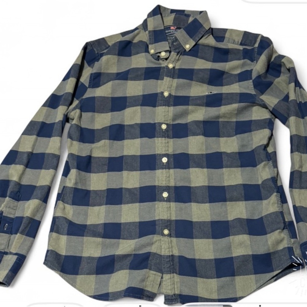 Vineyard Vines Blue and Olive Plaid Shirt